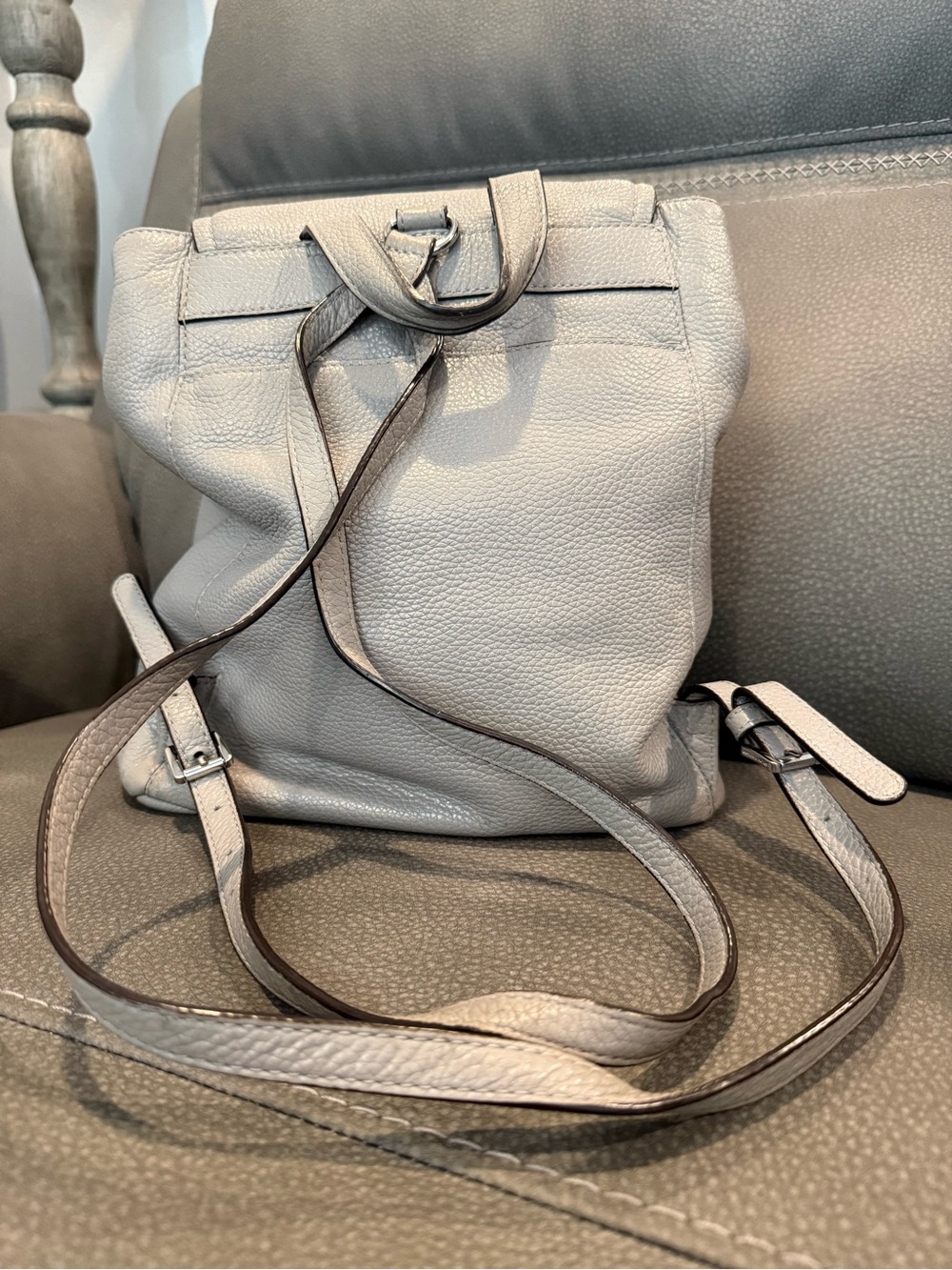 Michael Kors Light Gray Pebbled Leather Backpack - Picture 3 of 6